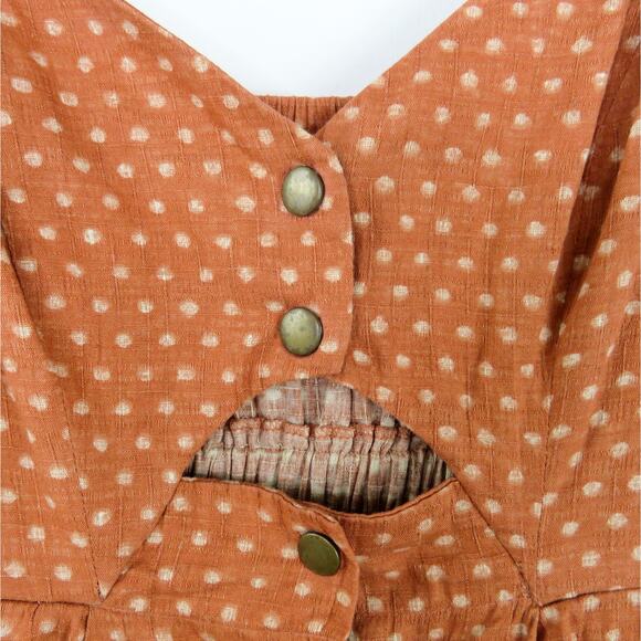 Urban Outfitters Burnt Orange Polka Dot Cut Out Button Down Mini Dress Small - Picture 4 of 9